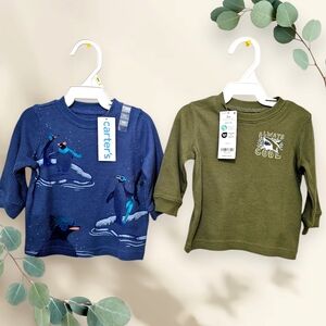 NWT Bundle 2 Carter's Baby Boy  Long Sleeve Shirts -  waffle-knit‎ cotton 3 M